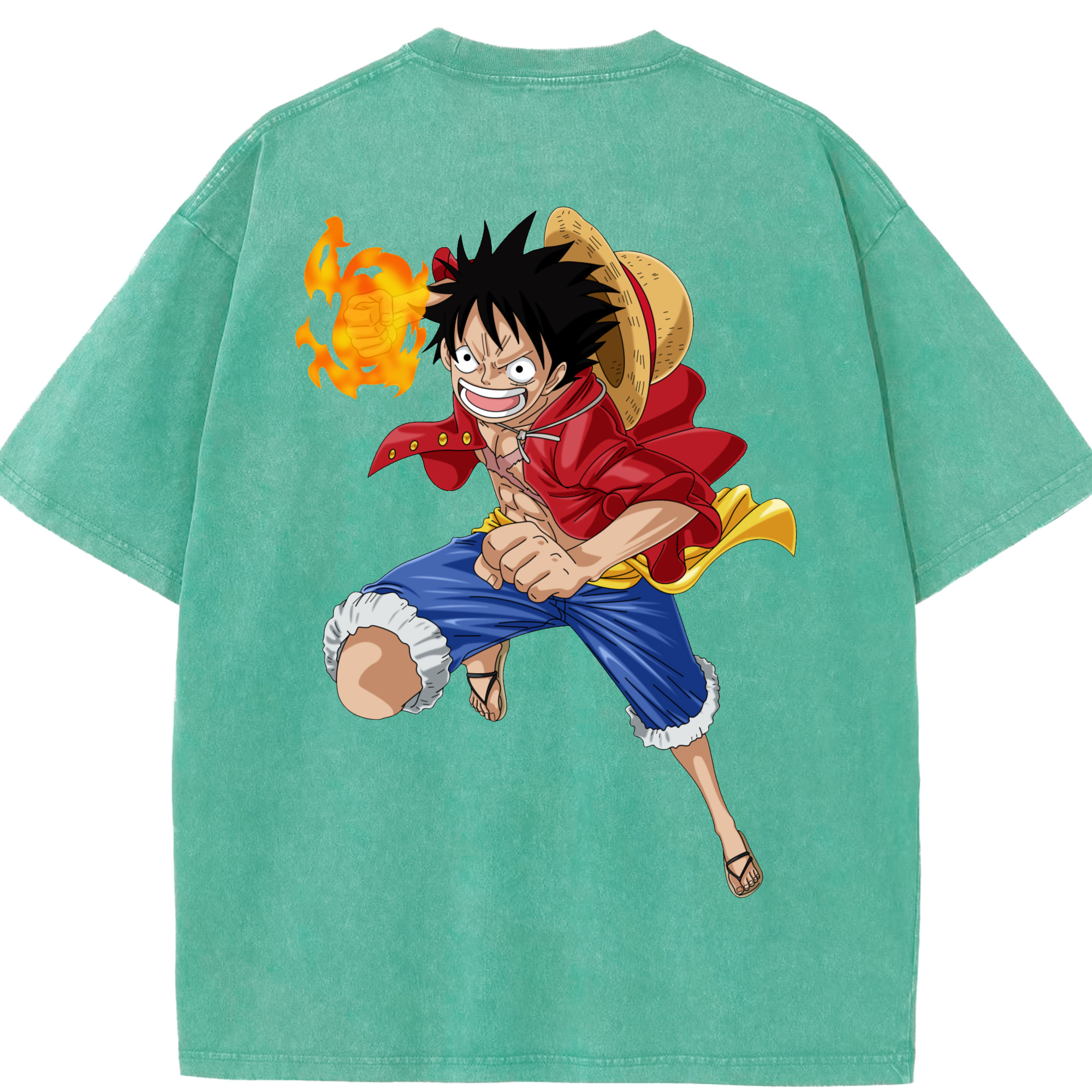 ワンピース モンキー・D・ルフィ ONE PIECE Monkey D. Luffy 綿100% ヴィンテージ風 半袖Tシャツ（背面プリント）